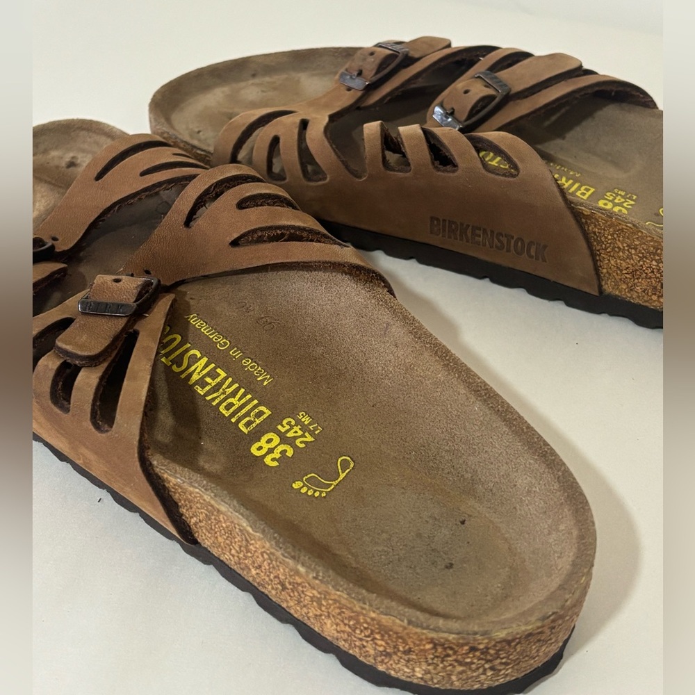 Birkenstock Tan Leather Double-Strap Slide Sandals - Picture 4 of 7
